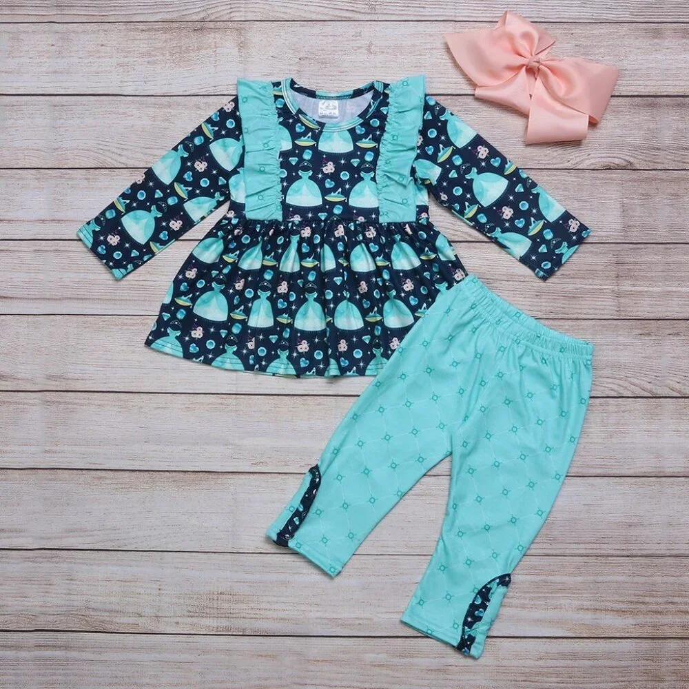 Boutique Girls Princess Cinderella Tunic Dress & Leggings Outfit Set